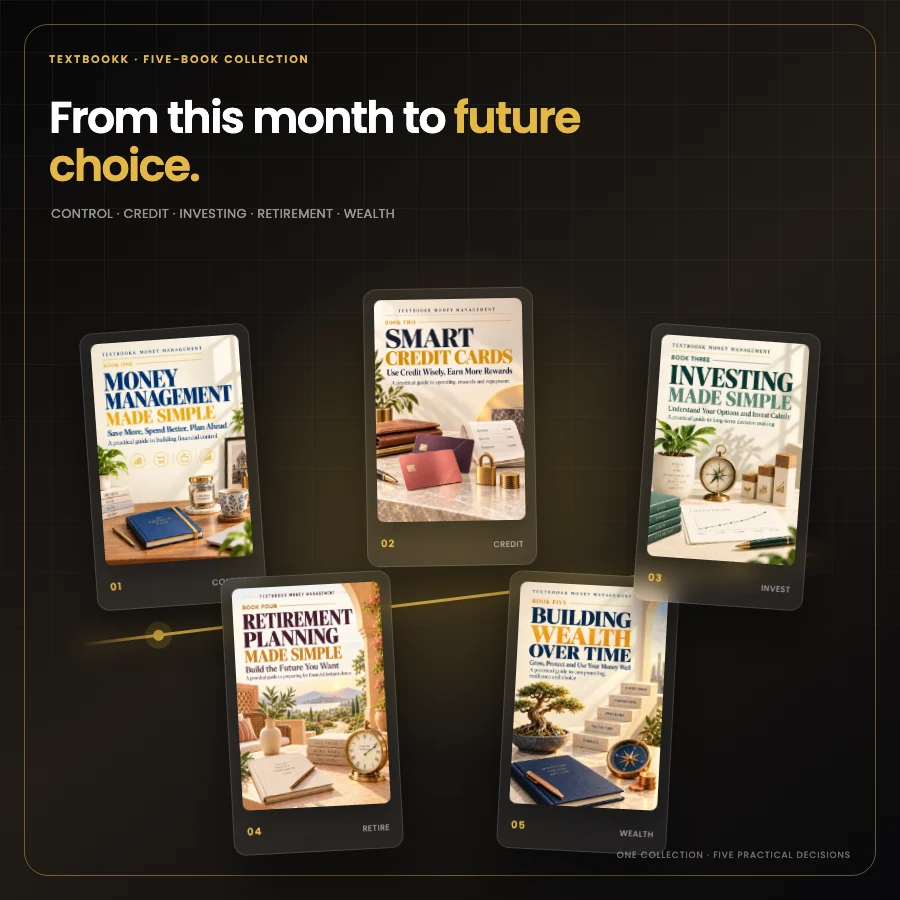 The five Money Management books arranged as a pathway from monthly control to wealth