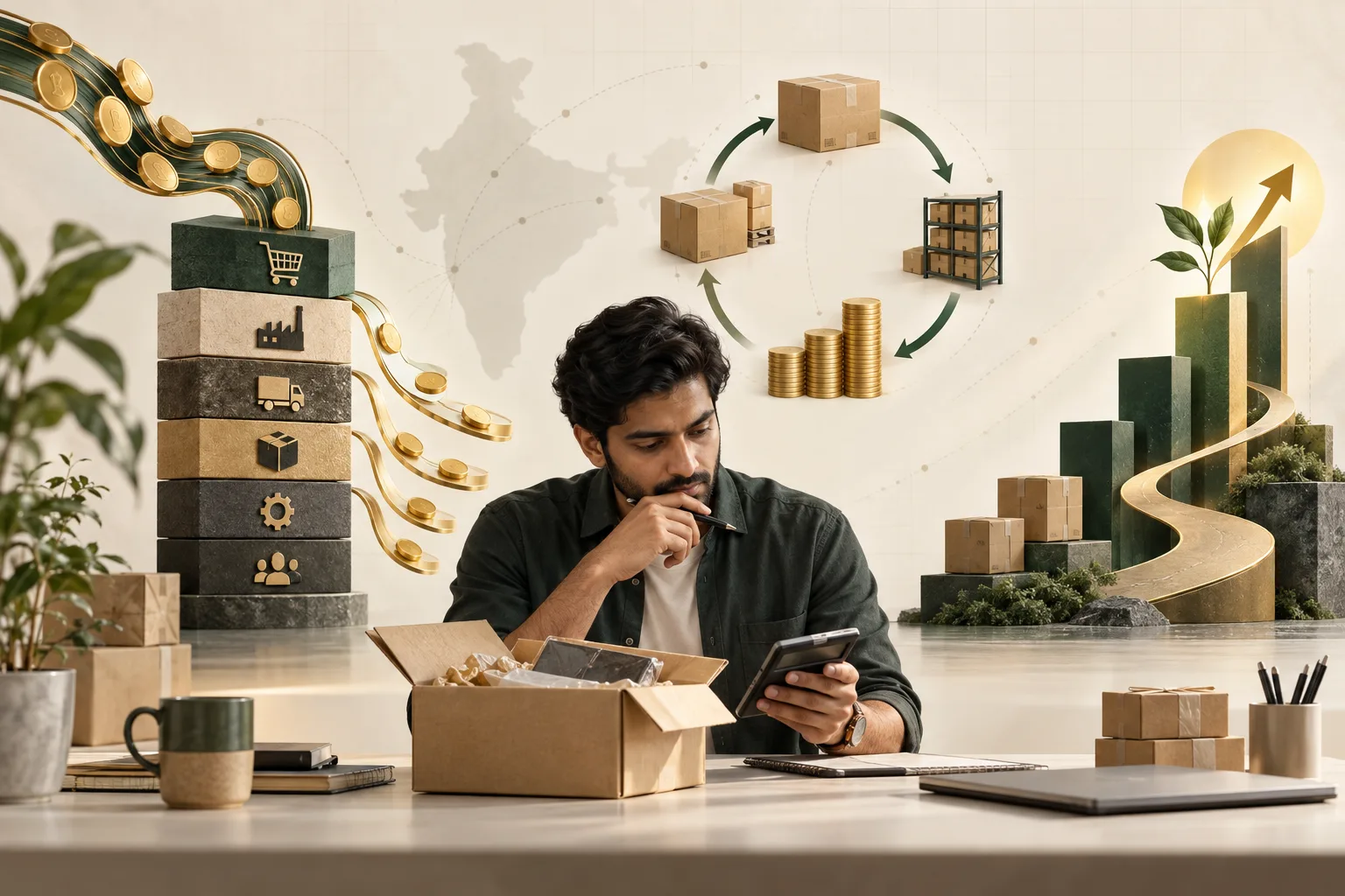 A visual path from order revenue through cost, inventory and cash